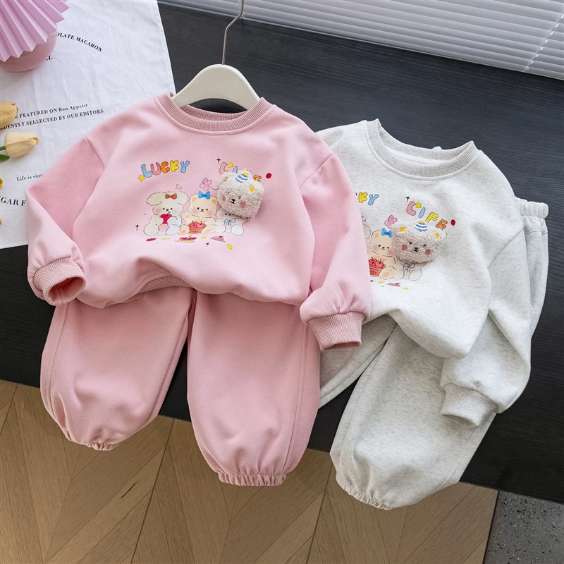 女童春装宝宝卫衣套装2024新款童装洋气纯棉长袖婴幼儿童韩系春秋