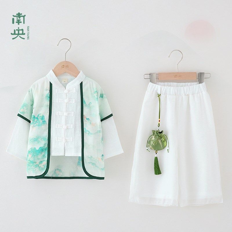 中国风男童汉服套装春秋薄款儿童唐装中秋演出服男孩改良兄妹古装