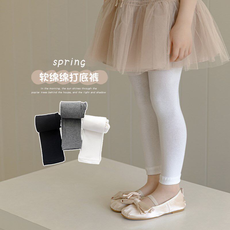 女童打底裤春秋薄款纯棉儿童纯色九分裤袜外穿宝宝白色打底袜春季