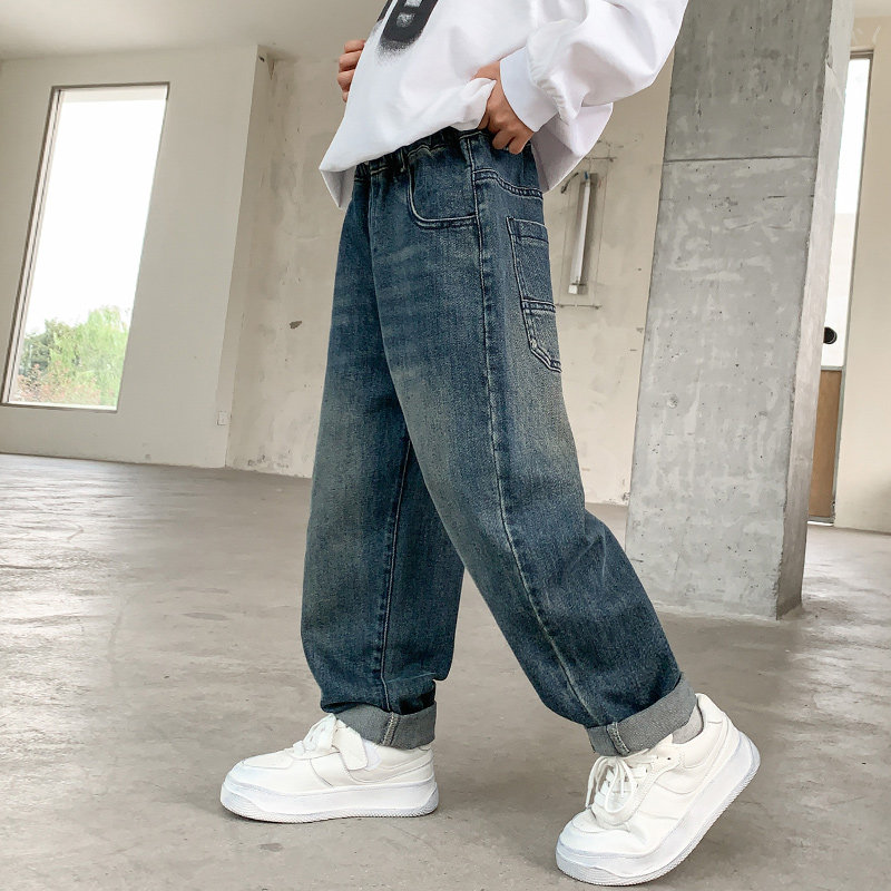 男童秋装裤子儿童直筒牛仔裤春秋款2024新款大童男孩秋季长裤宽松