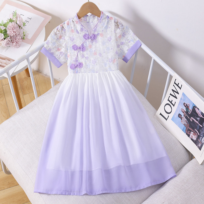 女童连衣裙夏装洋气中国风汉服旗袍儿童公主裙夏款小女孩雪纺裙子