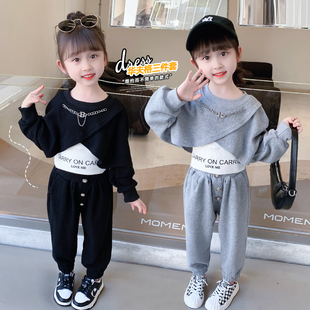 女童套装秋装2022新款小女孩网红炸街童装宝宝洋气春秋休闲三件套