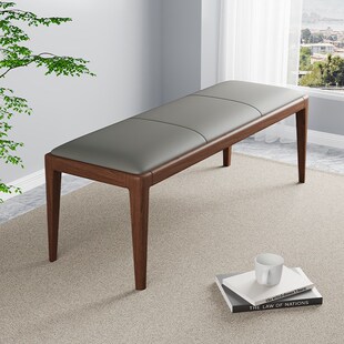 中古风实木长凳简约现代餐厅长条茶桌白蜡木凳子床V尾凳真皮换鞋