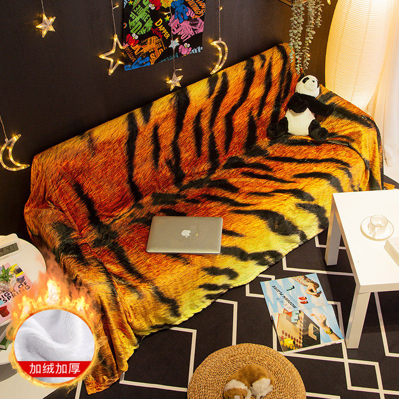 创意虎纹沙发巾加厚n绒毛贵妃椅盖布坐垫耐脏靠背巾沙发毯潮流罩