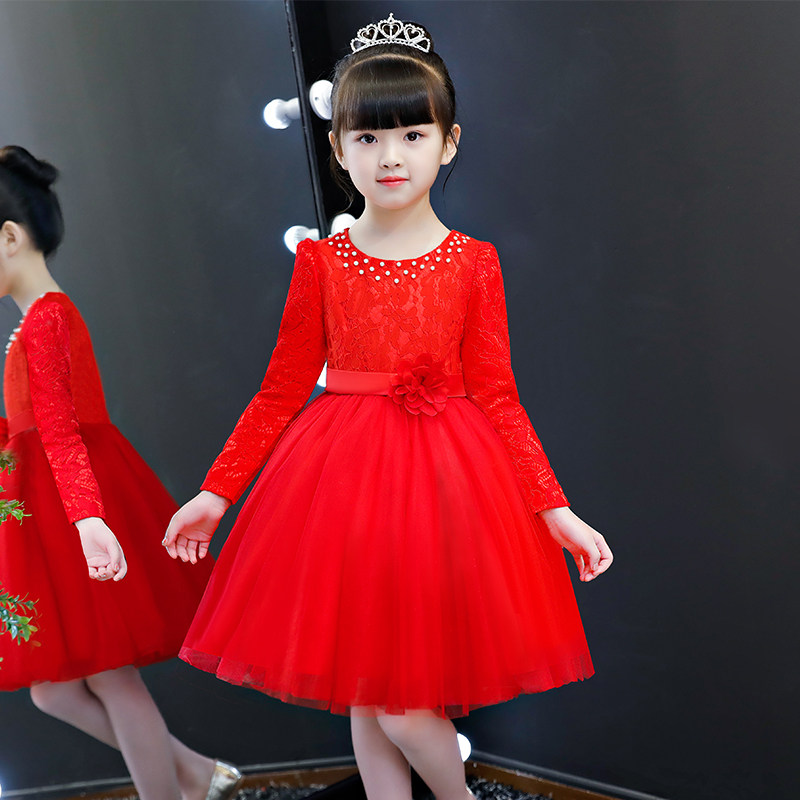 女童连衣裙秋装长袖小女孩洋气裙子儿童装礼服蕾丝公主裙秋冬时尚