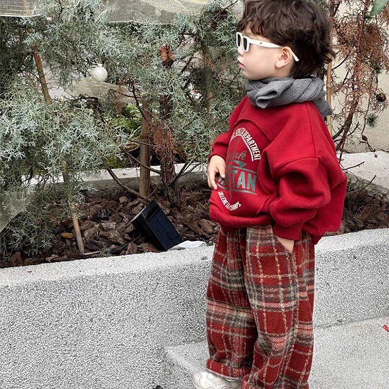 男童卫衣秋冬2024新款套装儿童加绒新年上衣男宝宝洋气过年衣服潮