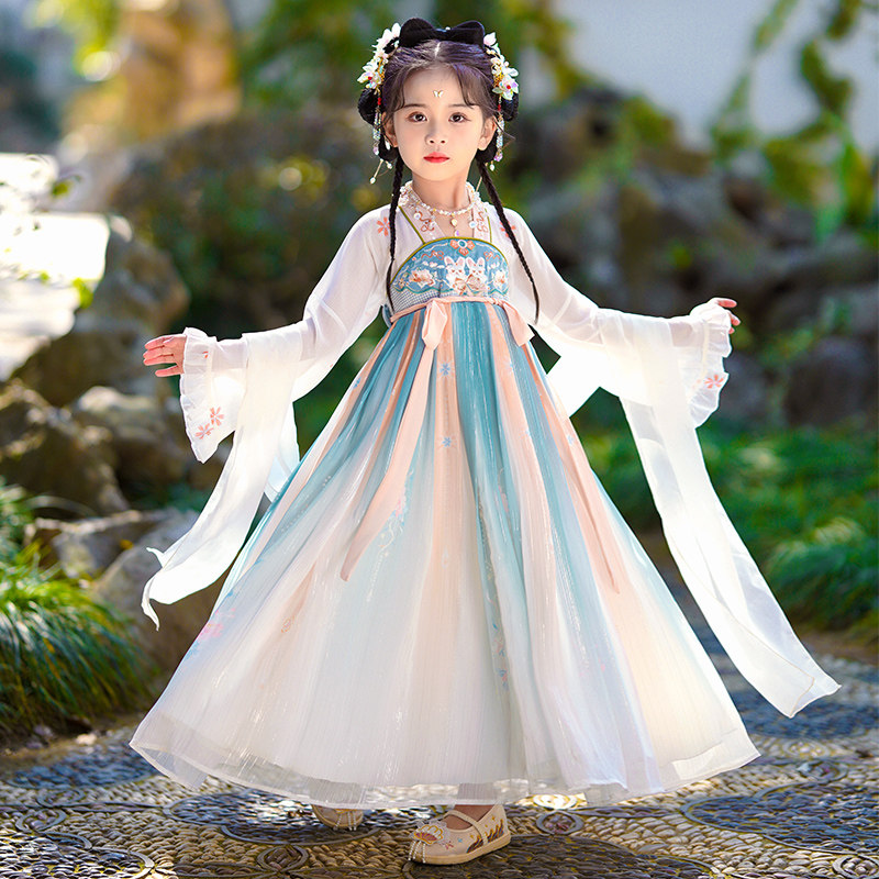 女童汉服2023新款春秋季超仙中国风襦裙女宝古装夏款唐装连衣裙子