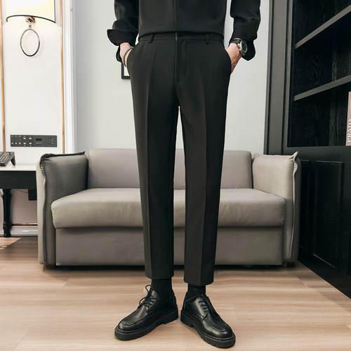 男士垂感九分修身弹力休闲小西裤男夏季薄款直筒2024新款正装裤子