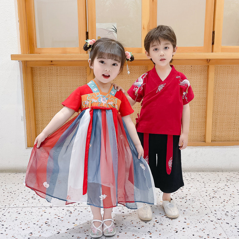 男童汉服女童古装中小童新款中国风唐装周岁礼服幼儿园园服连衣裙