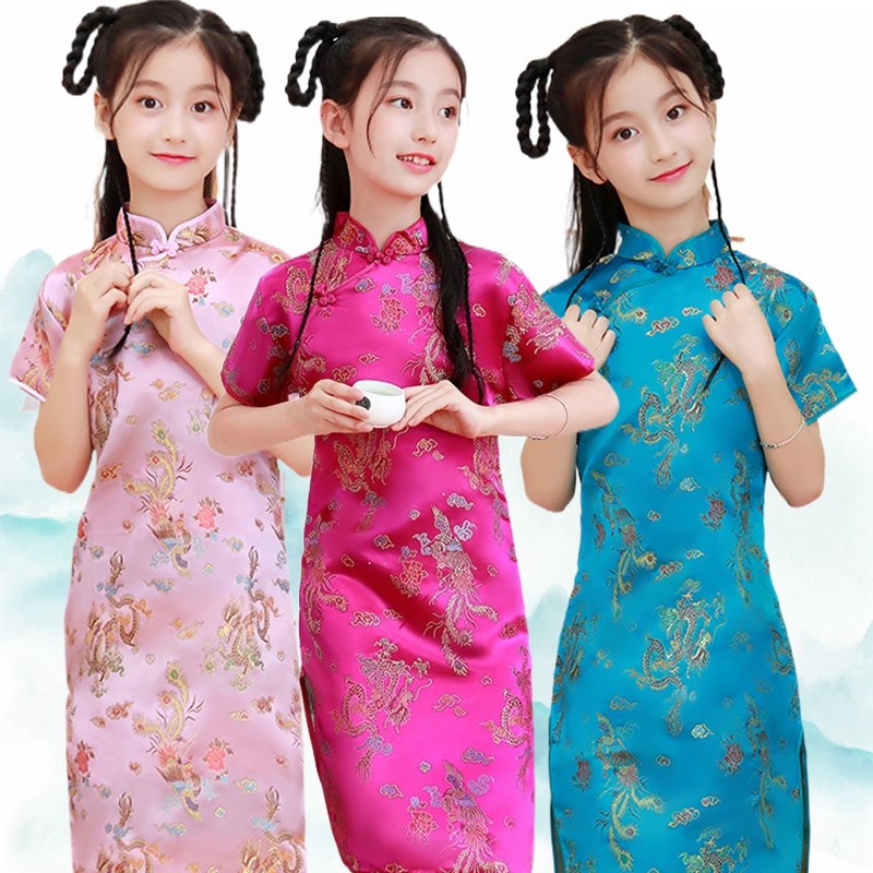 女童旗袍连衣裙2023新款宝宝民族风汉服儿童中国风复古夏装公主裙