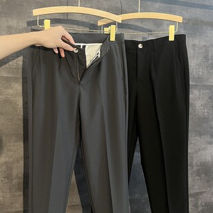 男直筒高级感裤 长裤 子高档锥形九分裤 裤 坠感通勤休闲西装 双褶西裤