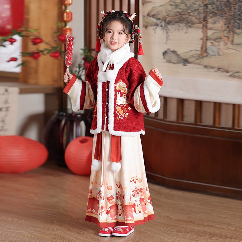 汉服女童冬款中国风古装冬季拜年服唐装2024新款女孩儿童古风裙子