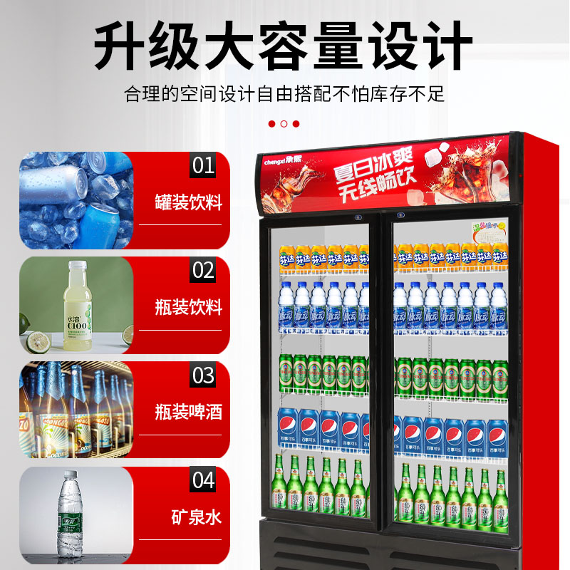 双门啤酒柜饭店超市冰柜冷藏展示柜饮料柜立式商用冰箱单门保鲜柜