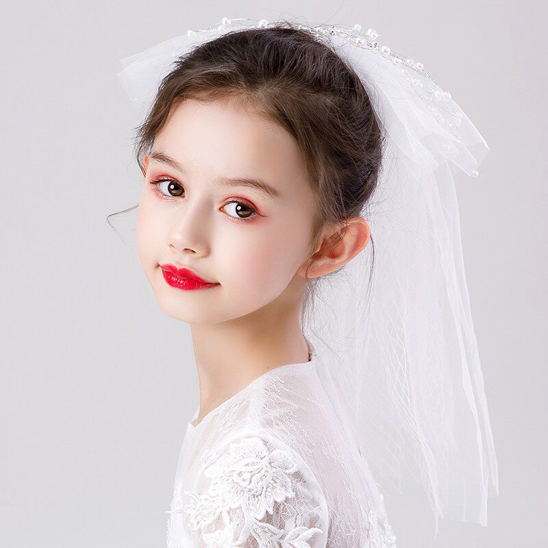 女童公主发夹头纱儿童走秀白纱发夹影楼摄影头纱饰品婚礼花童发饰