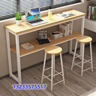 双层靠墙吧台隔断长条高脚桌长方形简易餐桌奶茶店细长条桌小窄桌