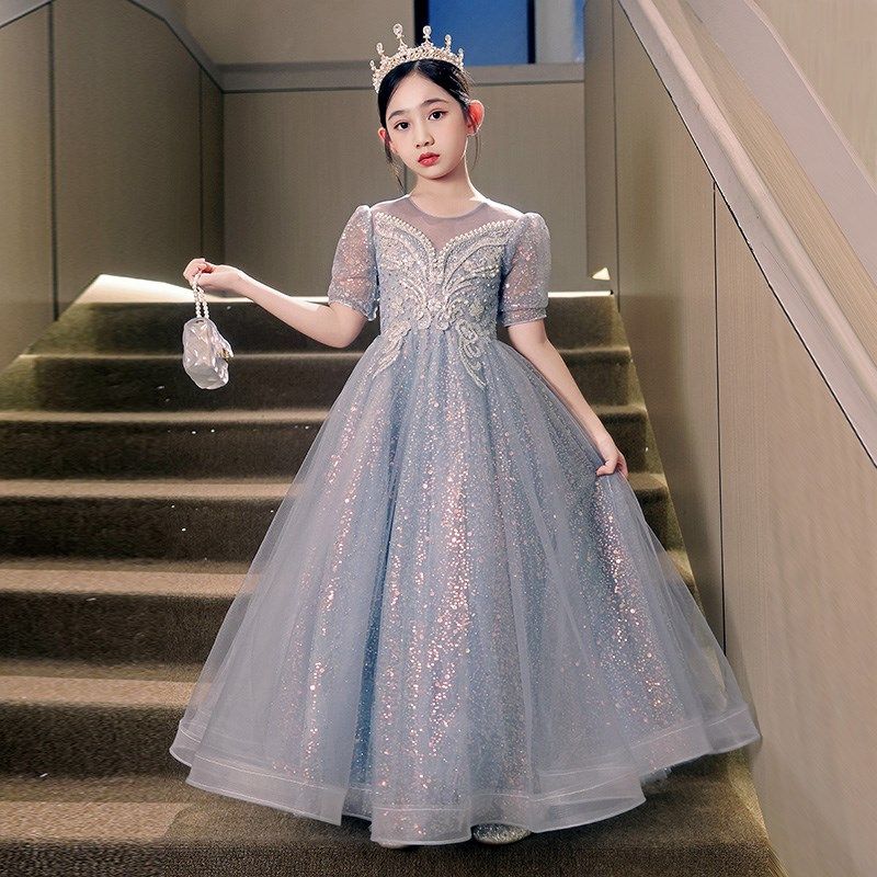 女童礼服高端灰色亮片公主裙女孩花童婚纱蓬蓬纱裙儿童钢琴演出服,童装/婴儿装/亲子装,儿童礼服,淘宝优惠券,粉丝福利购,淘宝优惠卷