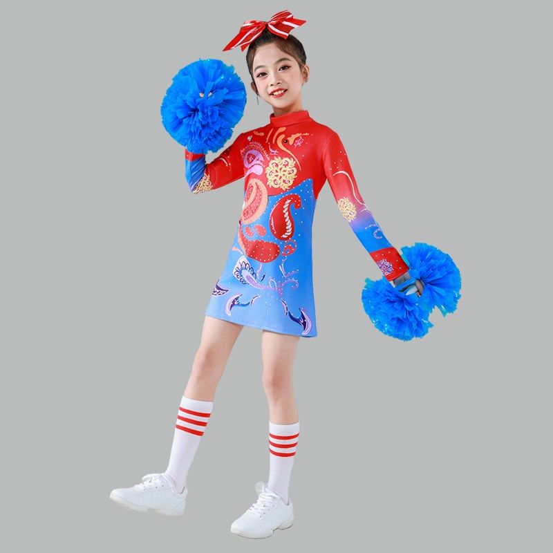 新款秋季连衣裙中国风啦啦操服装女啦啦队健美操竞技比赛演出服