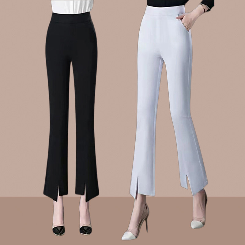 九分微喇裤女士2025夏季薄款高腰垂感白色裤子显瘦前开叉喇叭裤子