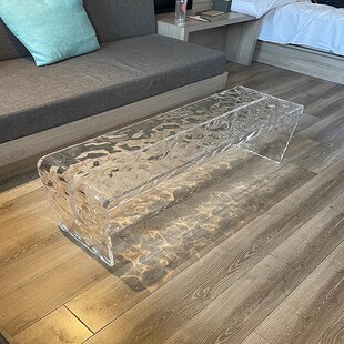 透明亚克力水波纹j换鞋凳长条凳餐椅卧室床尾凳门口凳子客厅茶几