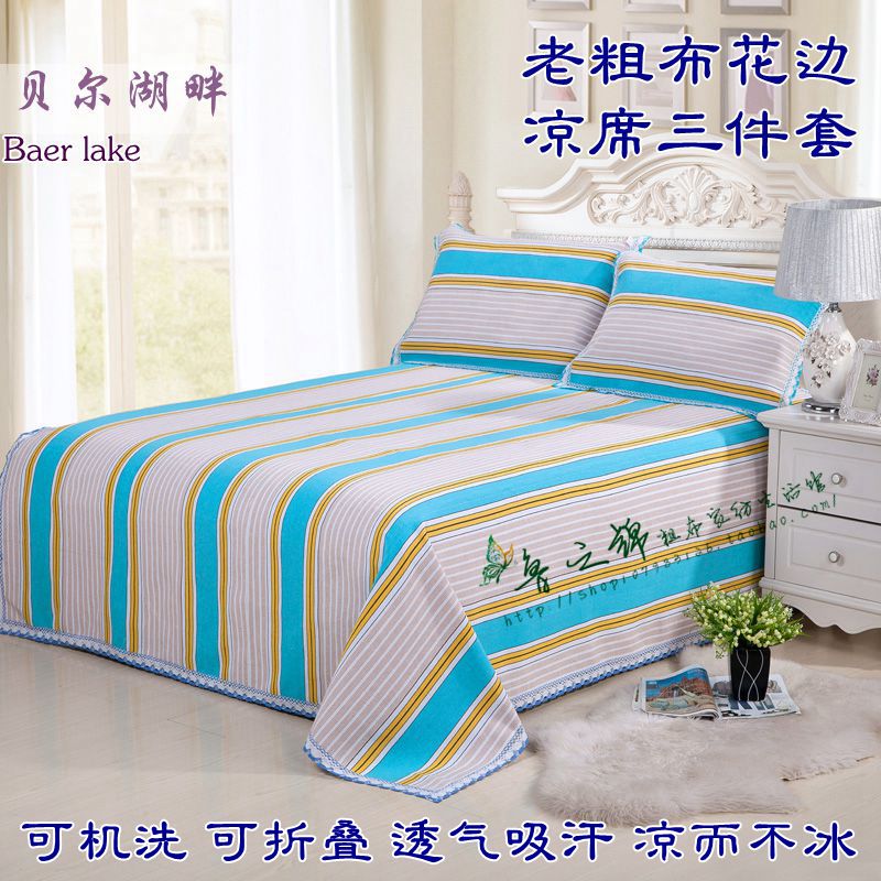 加厚花边老粗布床单单件纯棉色织山东粗布三件套单人双人1V.5m1.8