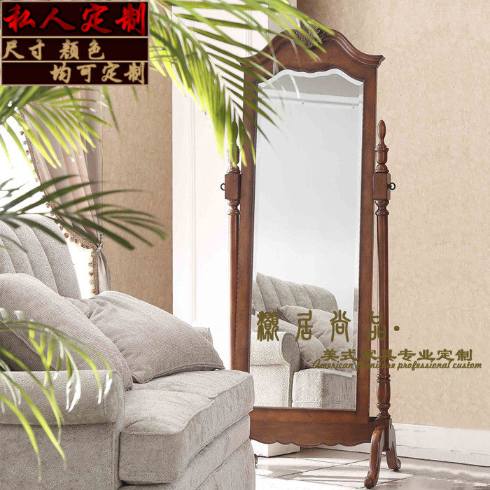 美式实木穿衣镜全身镜家用复古雕花F客厅试衣镜入户落地镜门厅镜
