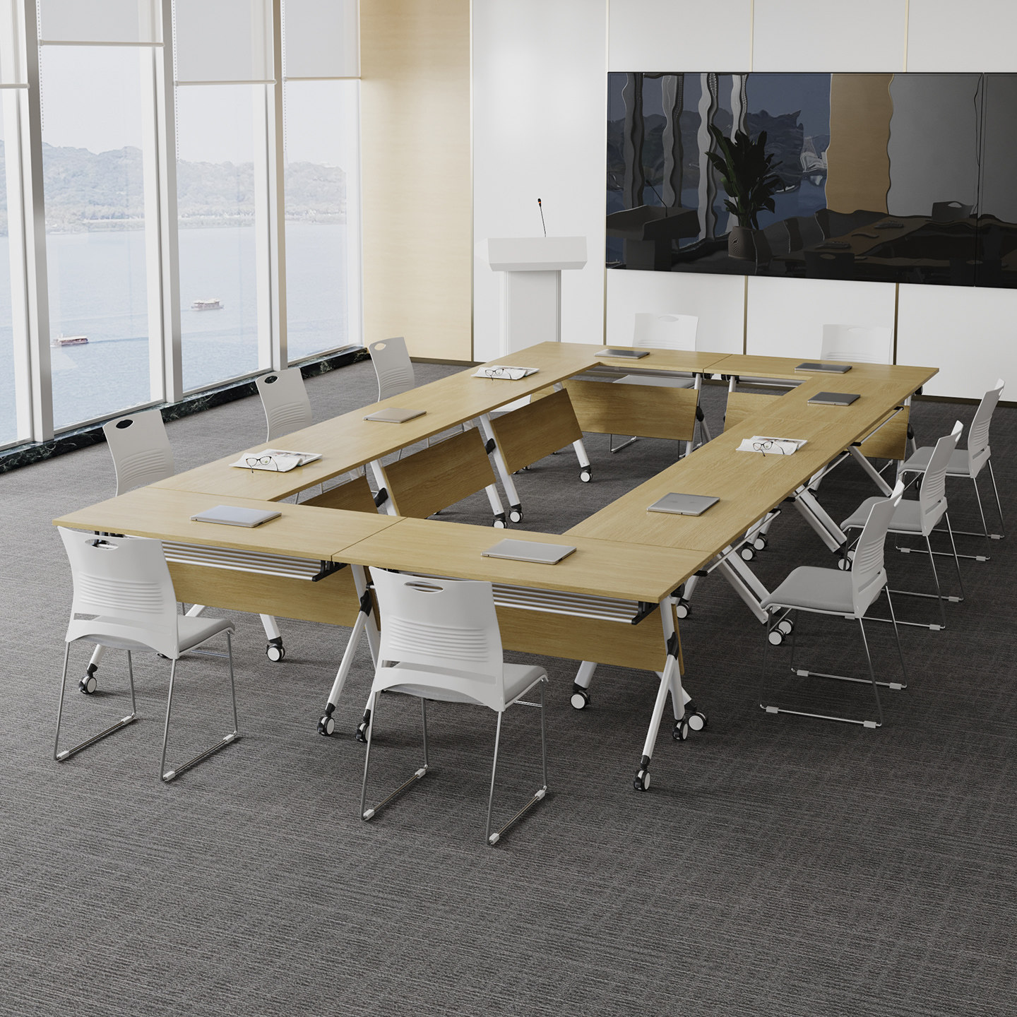 折叠培训桌办公桌可移动长条会议桌带轮活动拼接自由组合培训桌椅