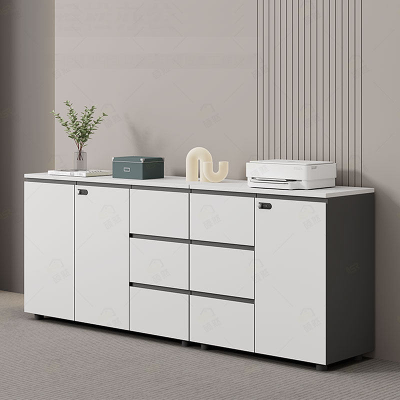 文件柜矮柜木质免拉手带锁抽屉资料柜储物柜茶水柜办公室落地边柜