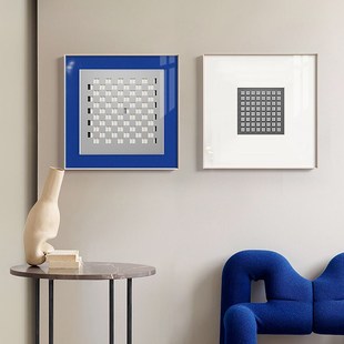 变换与构成 现代装饰画客厅沙发背景墙挂画蓝色抽象几何壁画