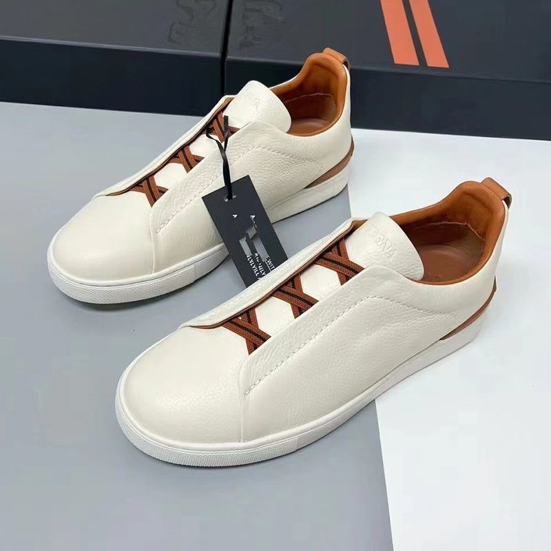 2024新牛皮松紧带男板鞋真皮低帮小白鞋男士一脚蹬懒人鞋套脚鞋子