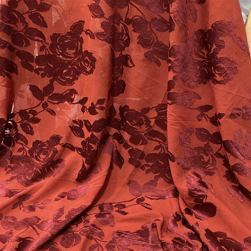 人丝抓皱烧花 玫瑰花 显白 连衣裙上衣长裤半身裙小衫面料