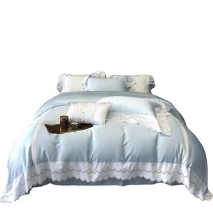 A类蕾丝花边纯棉四件套1t00支长绒棉少女心亲肤被套全棉床上用品