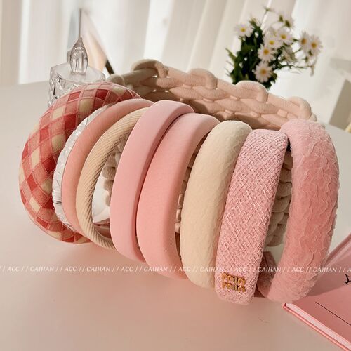 粉色回忆清新粉发箍n女生高颅顶2023新款发卡宽边洗脸发捆头箍夏