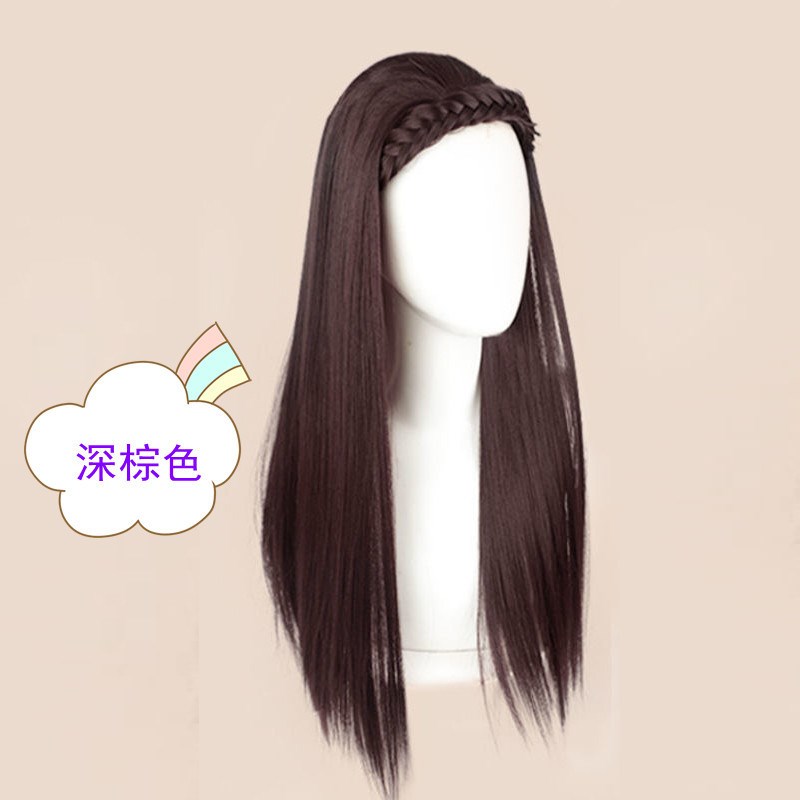 假发女长直发麻花辫发箍高颅顶一体假发U型半头套假发片厂家