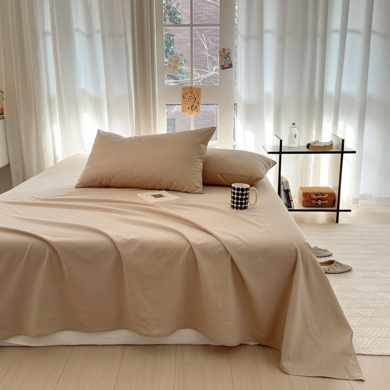 夏季纯棉水洗棉床单单件学生宿舍100全棉单人纯色被单枕套三件套