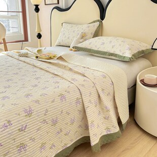新款小清新全棉床盖四件套夹x棉防滑盖垫纯棉三件套铺盖蕾丝花边