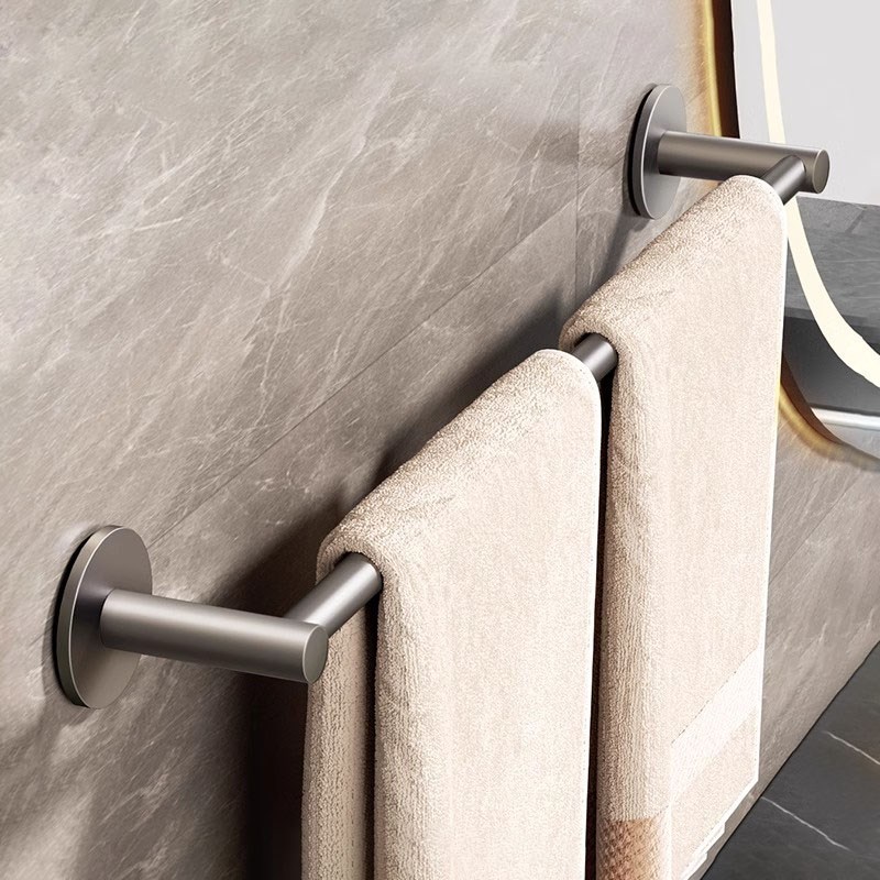家用高端免打孔枪灰单杆毛巾杆太空铝浴室浴巾架卫生间毛巾架挂杆