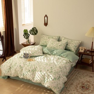 2022新款全g棉印花四件套小清新花卉蕾丝边嵌条纯棉斜纹13372套件