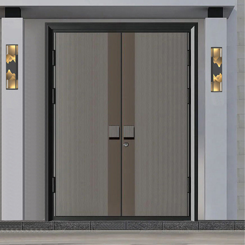 别墅大门新中式铸铝门双开门锌合金对开入户防盗门家用农村自建房