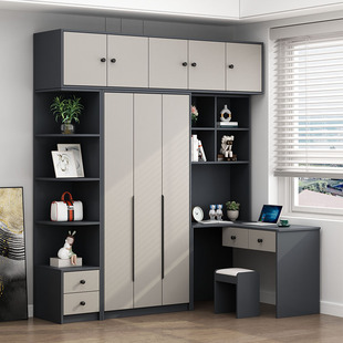 儿童衣柜书桌一体卧室家用写字台学习桌小户NR型转角书柜轻奢置物