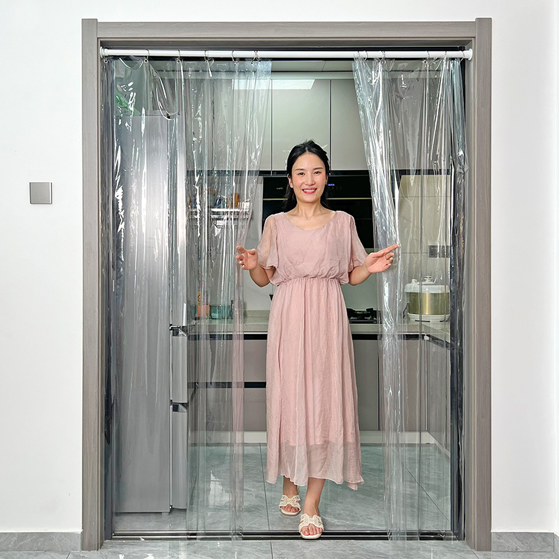 冬季保暖防风门帘伸缩杆免t打孔透明软帘防水防油烟厨房隔断遮挡