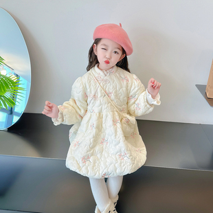 公主裙宝宝加绒盘扣汉服裙 女童洋装 冬装 2023新款 儿童洋派秋F冬季