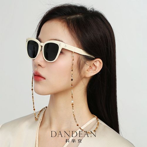 新款天然石眼镜链女挂脖 级明茶色多功能链防丢防掉挂链墨镜链