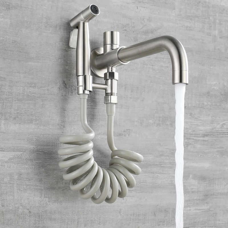 拖把池水龙头单冷增压妇r洗喷枪入墙式加长阳台长杆拖布防溅不锈