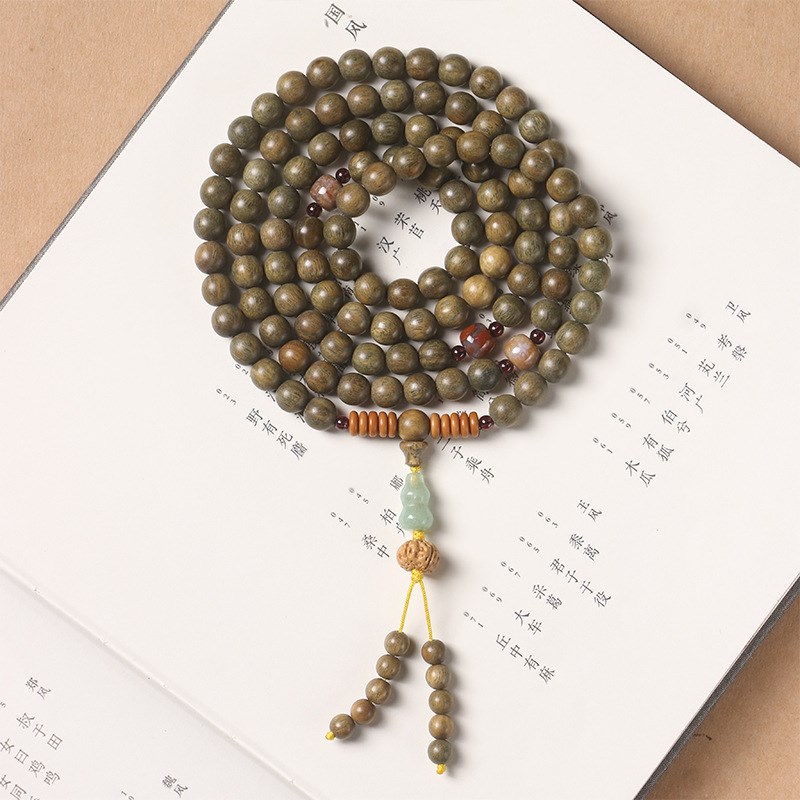 国潮古风金丝檀木念珠108颗珠搭东陵玉葫芦绿檀木男女手串项链