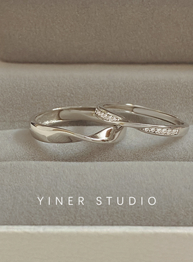 莫比乌斯环 情侣戒指纯银一对男女小众设计时尚镶钻对戒刻字礼物