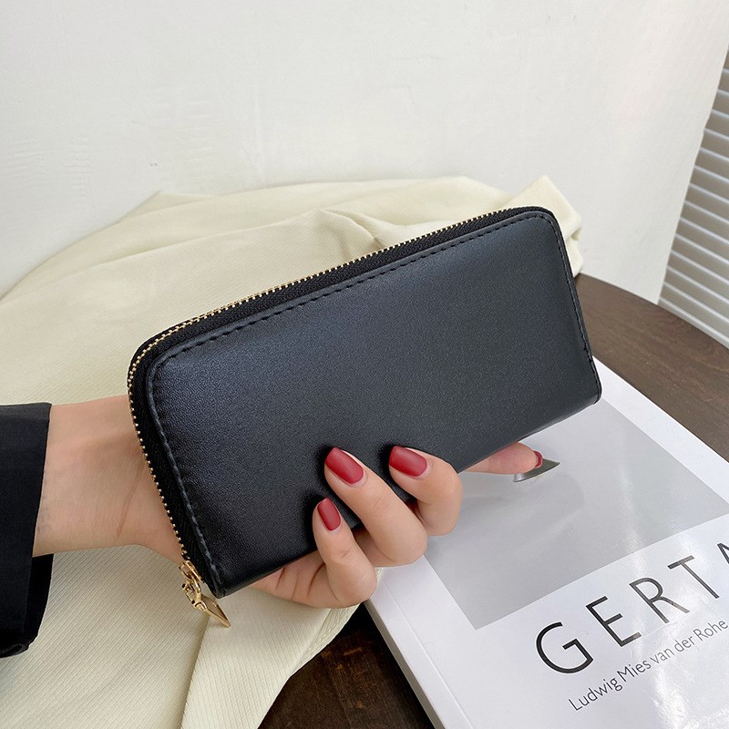 软皮钱包2024韩版新款编织拉链手包多卡位长款手拿零钱包女士包包