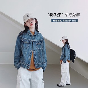 女大童牛仔外套2024春装新款初中生女孩儿童时髦复古短款牛仔上衣