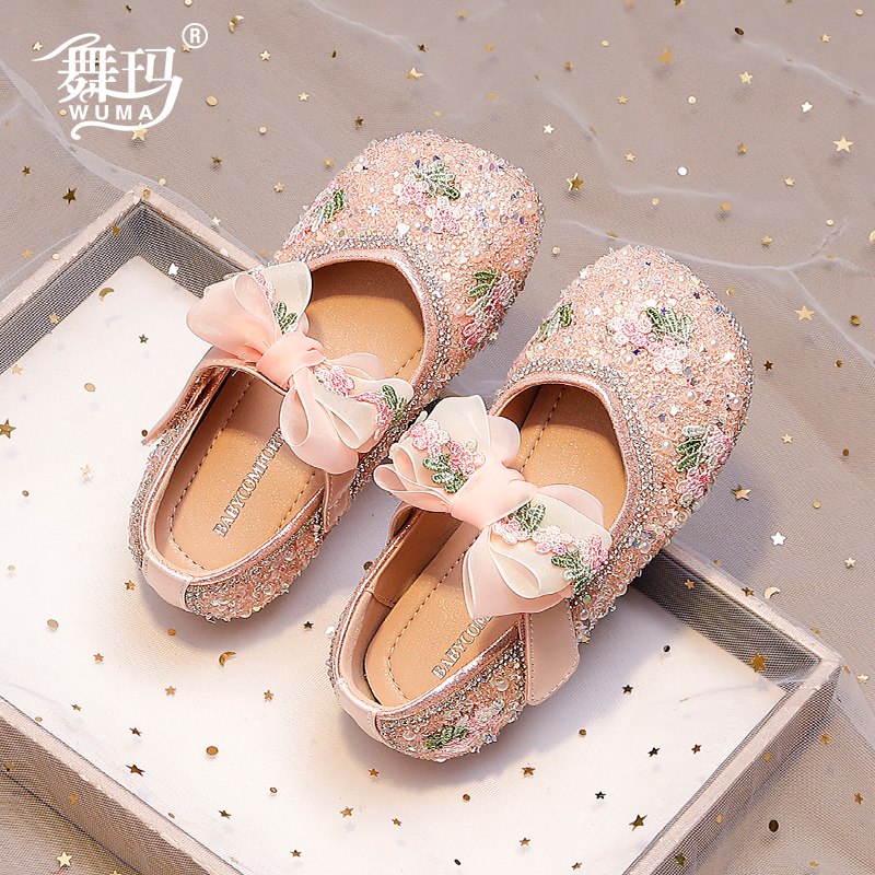 女童鞋子儿童公主皮鞋2024新款春秋款小女孩秋季中国风软底水晶鞋