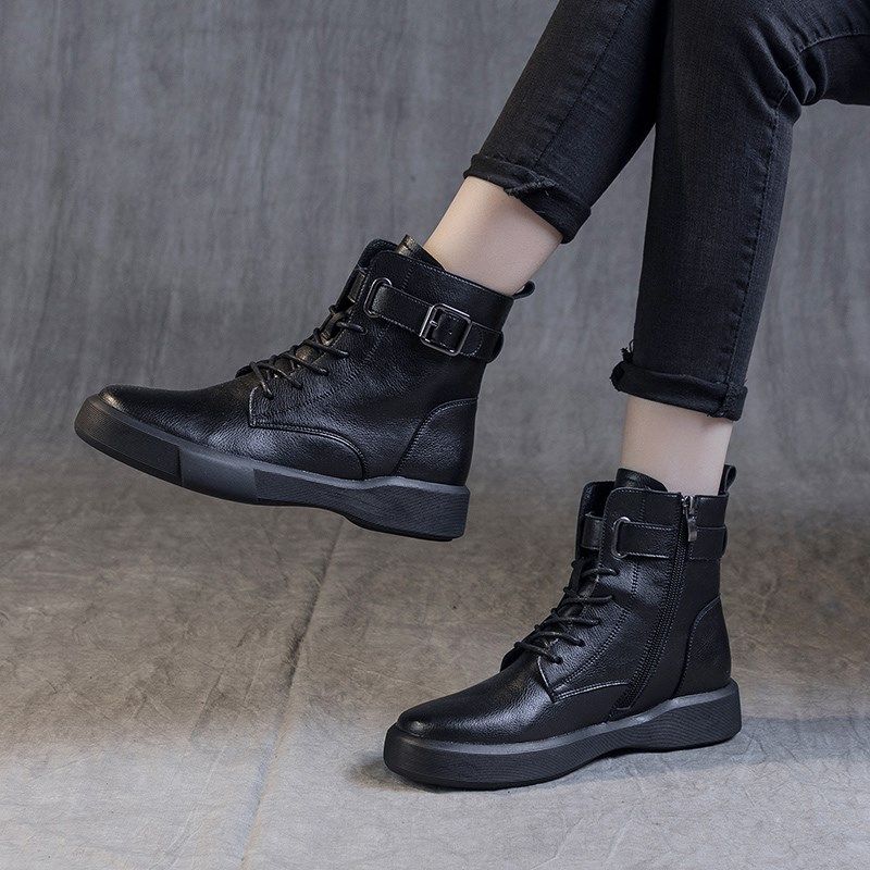 美拉德风马丁靴女2024冬季新款C时尚女短靴加绒厚底大码英伦女靴