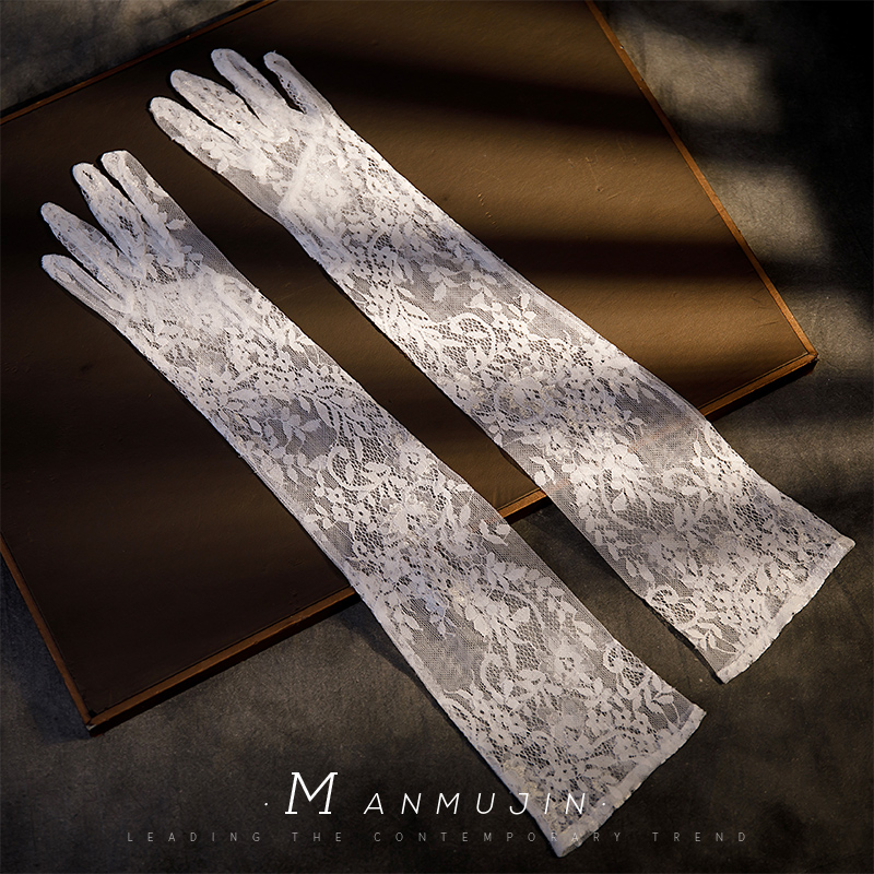 新娘婚纱礼服配饰蕾丝手套结婚旅拍照写真造型法式白色长款手套薄